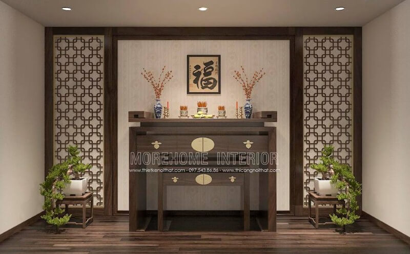 Giấy dán tường màu vàng kim hoa văn cổ điển đẹp, sang trọng cho phòng thờ gia tiên.