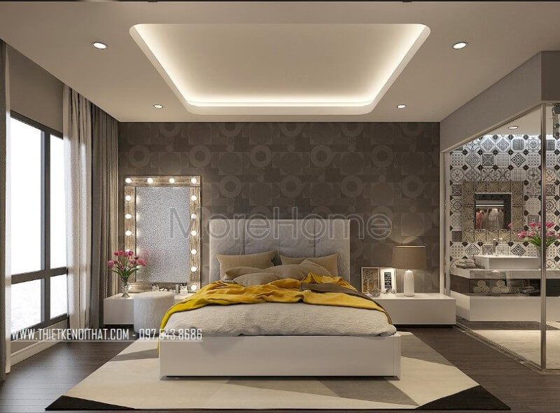 Nội thất phòng ngủ bố mẹ được sắp xấp, bố trí khéo léo vừa đảm bảo tính công năng lại không làm mất đi vẻ đẹp thẩm mỹ và còn góp phần lớn giúp tiết kiệm không gian.