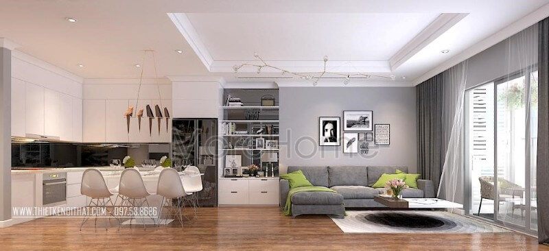 Tủ bếp chữ L được thiết kế hợp lí với phần bếp nấu và khu vực xơ chế rửa thực phẩm, thuận tiện hơn trong quá trình nấu nướng, dọn dẹp