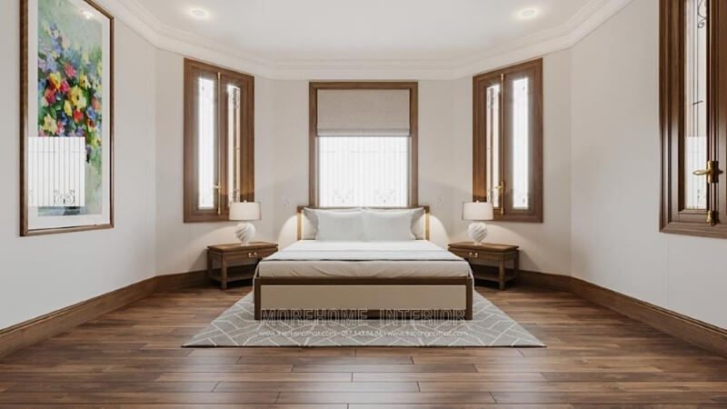 Trang trí phòng ngủ với một bức họa hoa lá được treo trong phòng khiến không gian thêm sinh động